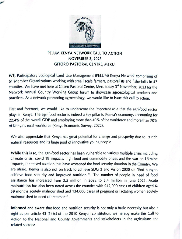 PELUM KENYA NETWORK CALL TO ACTION